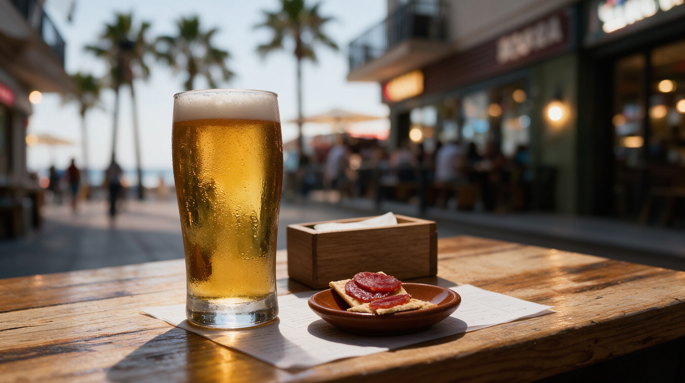 Estrella Galicia y tapas en la terraza de Jamón y Salud