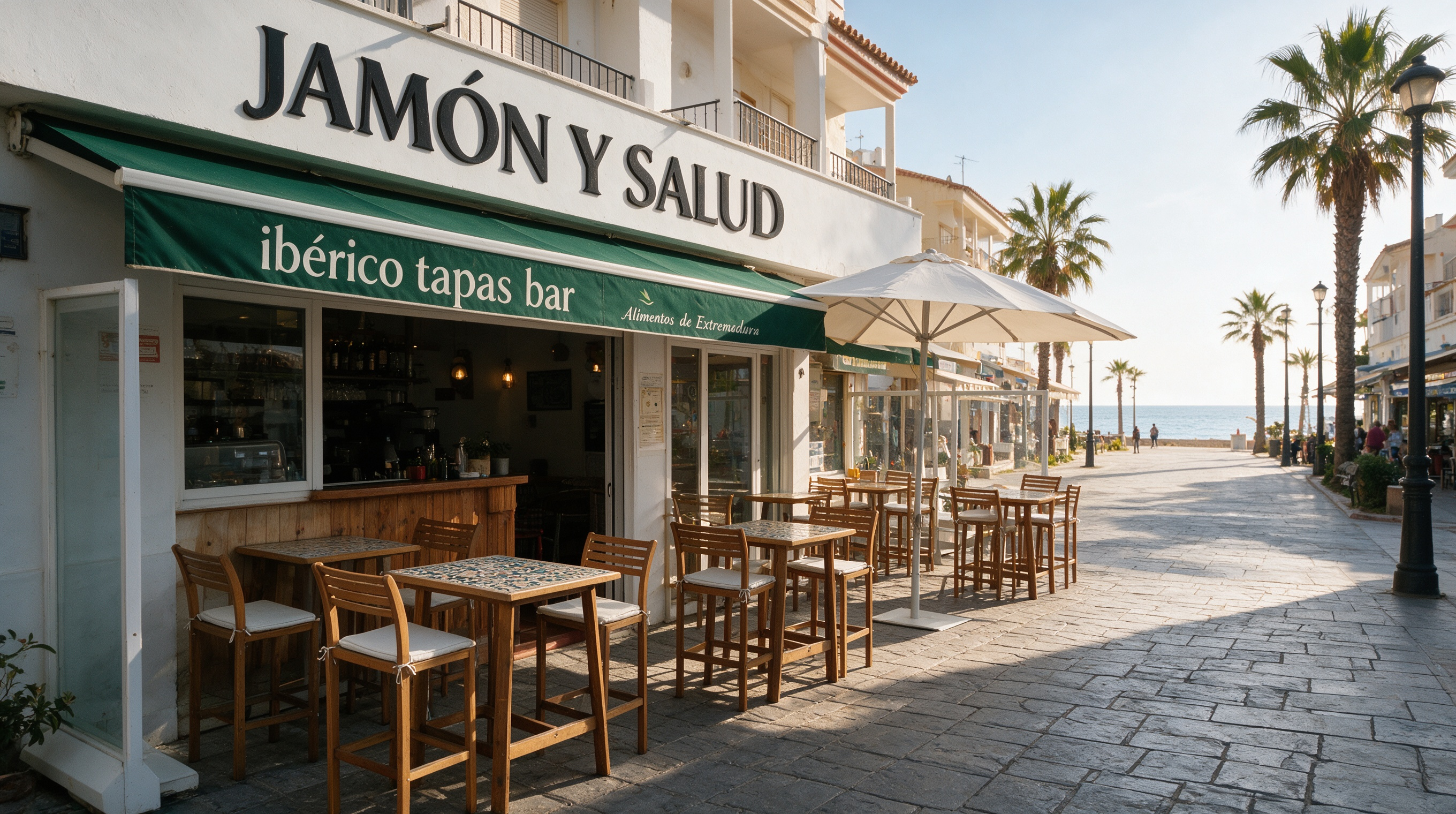 Jamón y Salud — fachada con toldo verde, Fuengirola